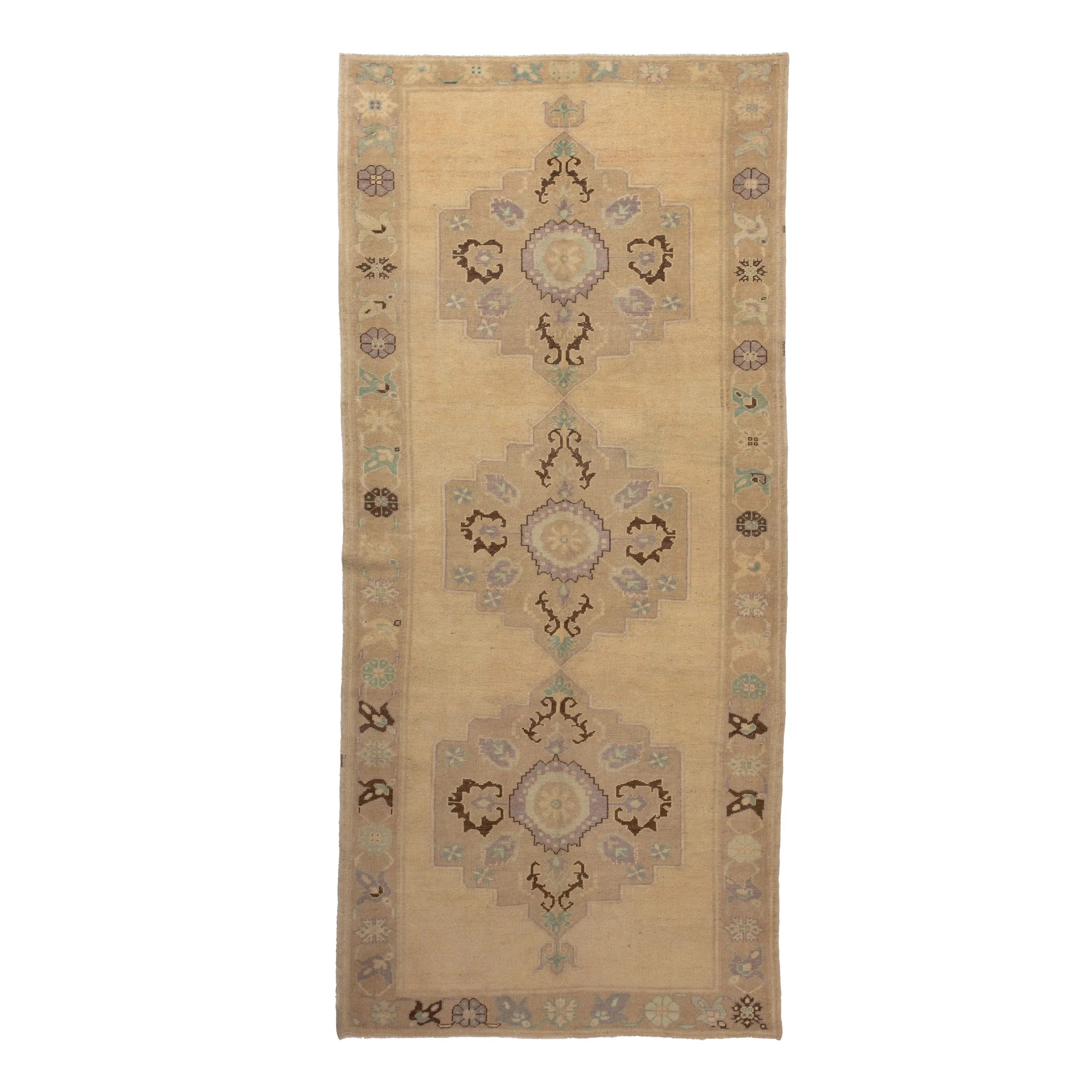 Beige Vintage Traditional Wool Rug - 5'2" x 12'