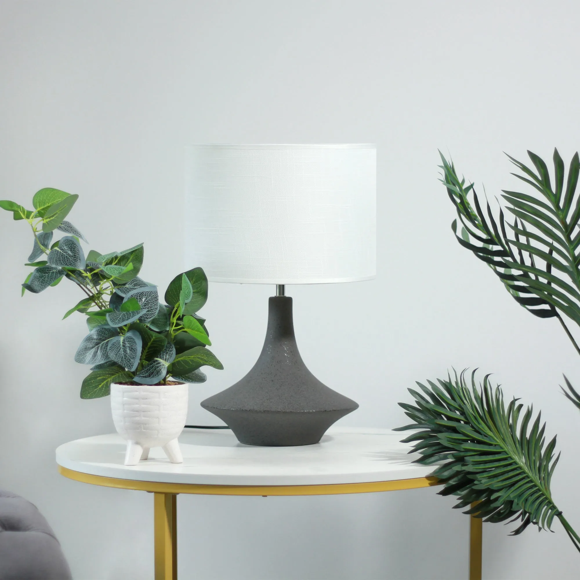 Black Ceramic Small Table Lamp with White Shade