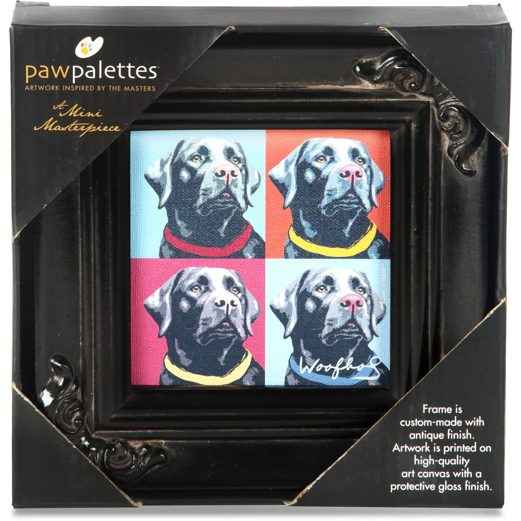 Black Lab Woofhol - 3.5" x 3.5" Framed Canvas