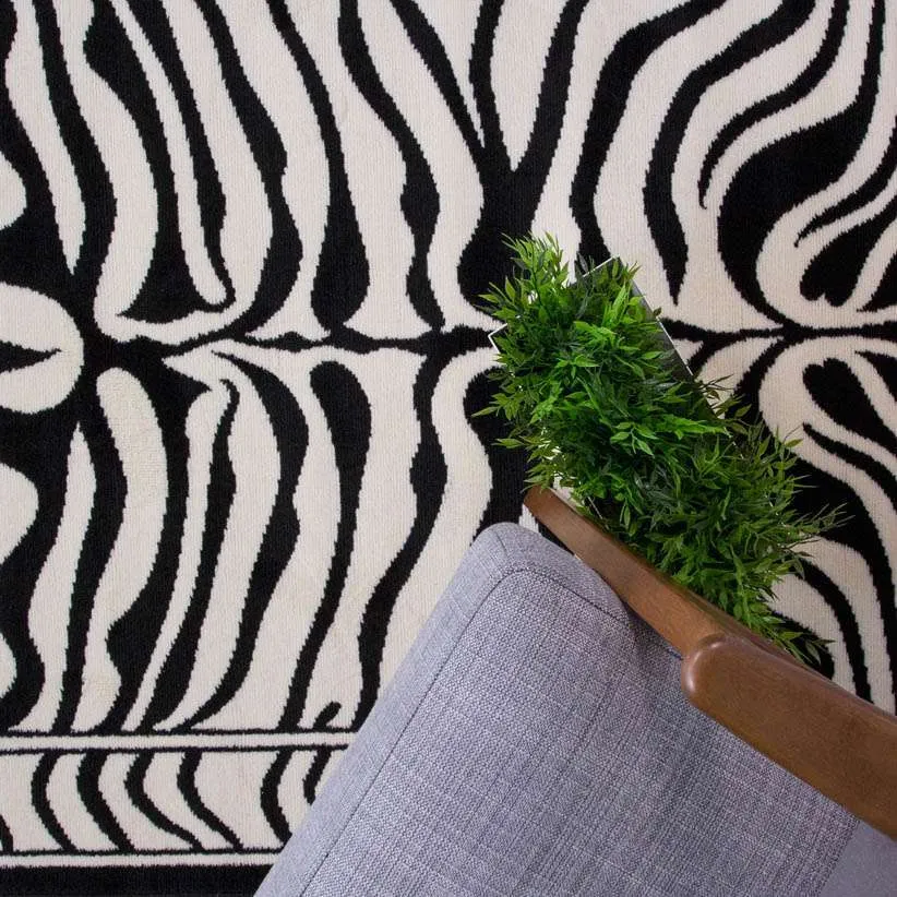 Black White Animal Zebra Print Rug