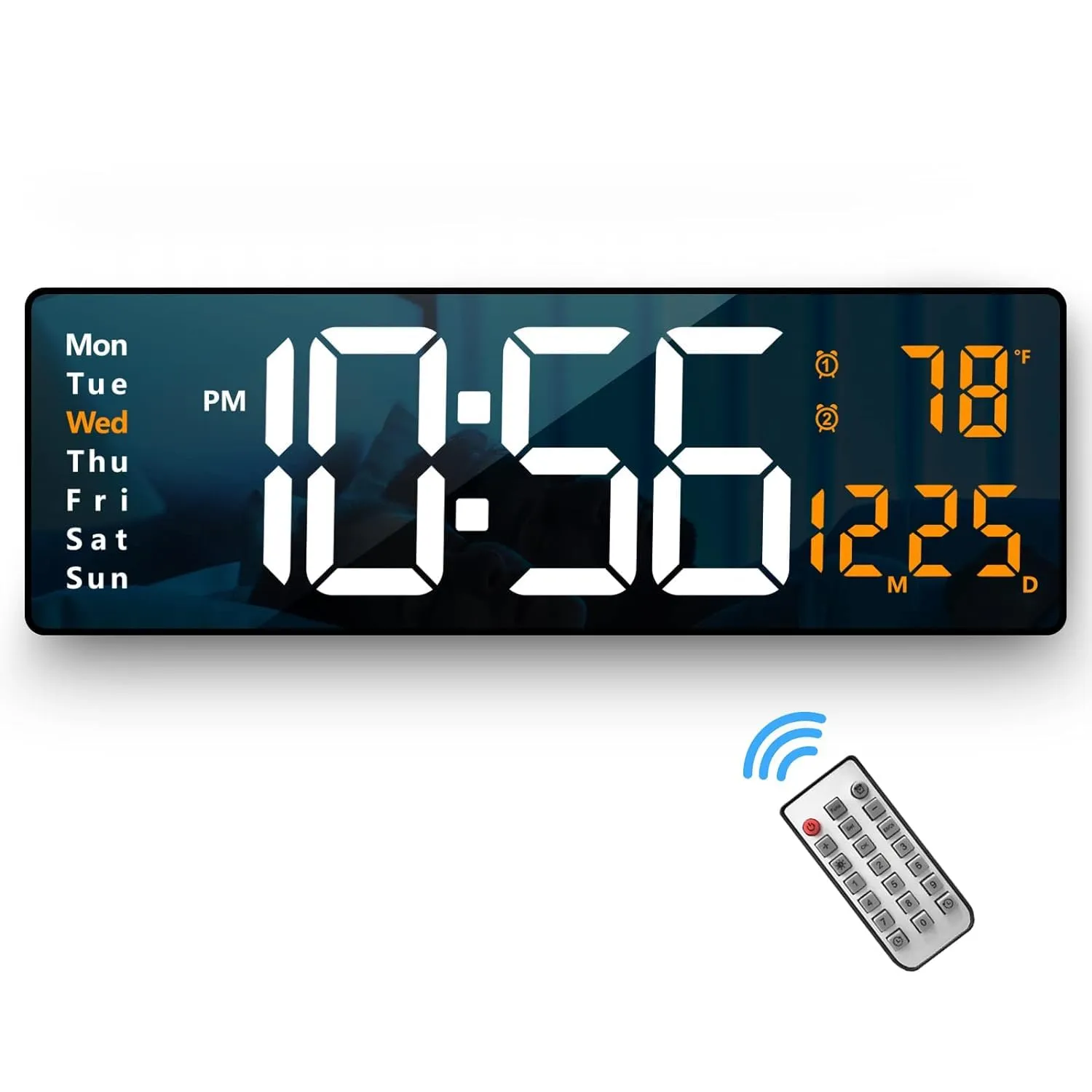 Bleqys Digital Wall Clock Large Display, 16.2 Led Digital Clock With Temperature And Auto Dimming, Easy Track The Time, Date And Day Of Week, With Remote Control (Orange) - Plastic