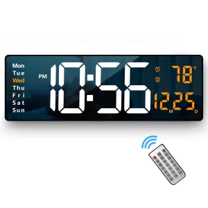 Bleqys Digital Wall Clock Large Display, 16.2 Led Digital Clock With Temperature And Auto Dimming, Easy Track The Time, Date And Day Of Week, With Remote Control (Orange) - Plastic