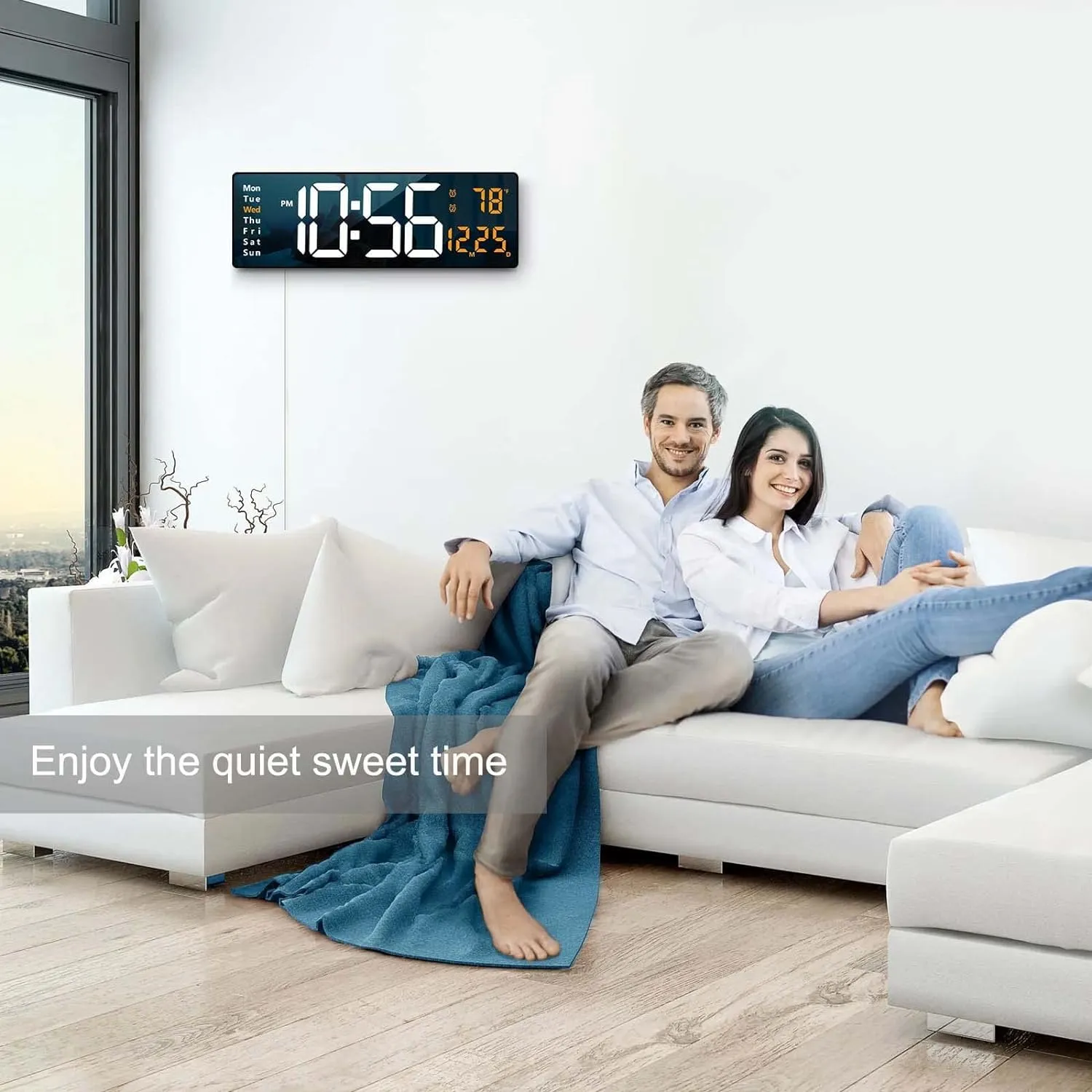 Bleqys Digital Wall Clock Large Display, 16.2 Led Digital Clock With Temperature And Auto Dimming, Easy Track The Time, Date And Day Of Week, With Remote Control (Orange) - Plastic