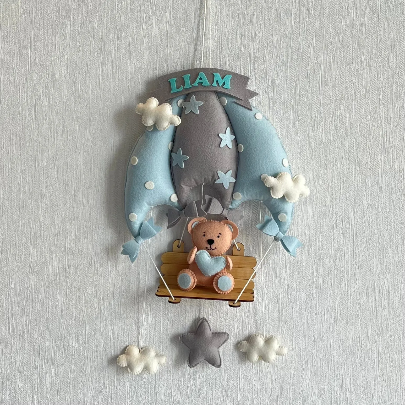 Blue Teddy On a Swing Name Hanging