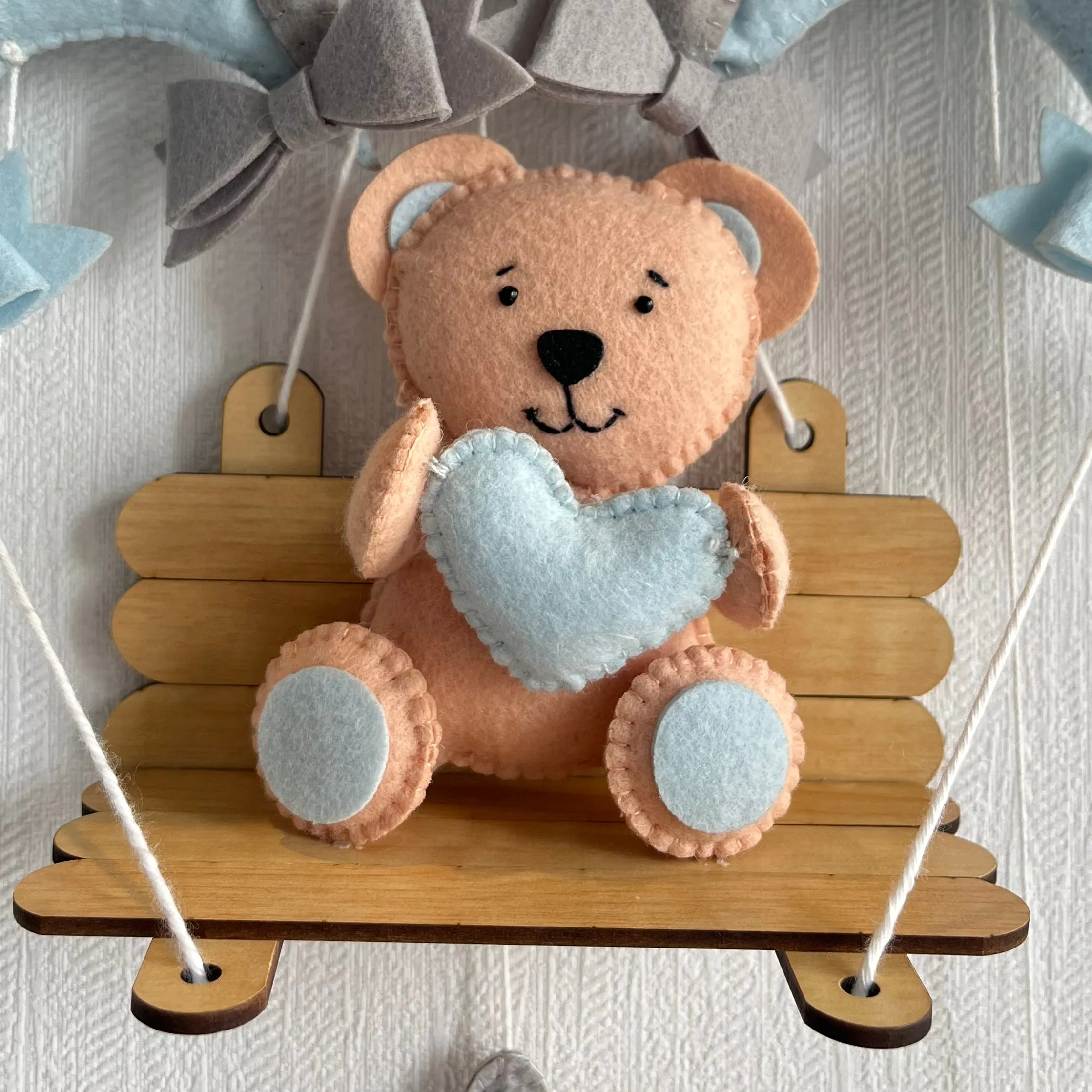 Blue Teddy On a Swing Name Hanging