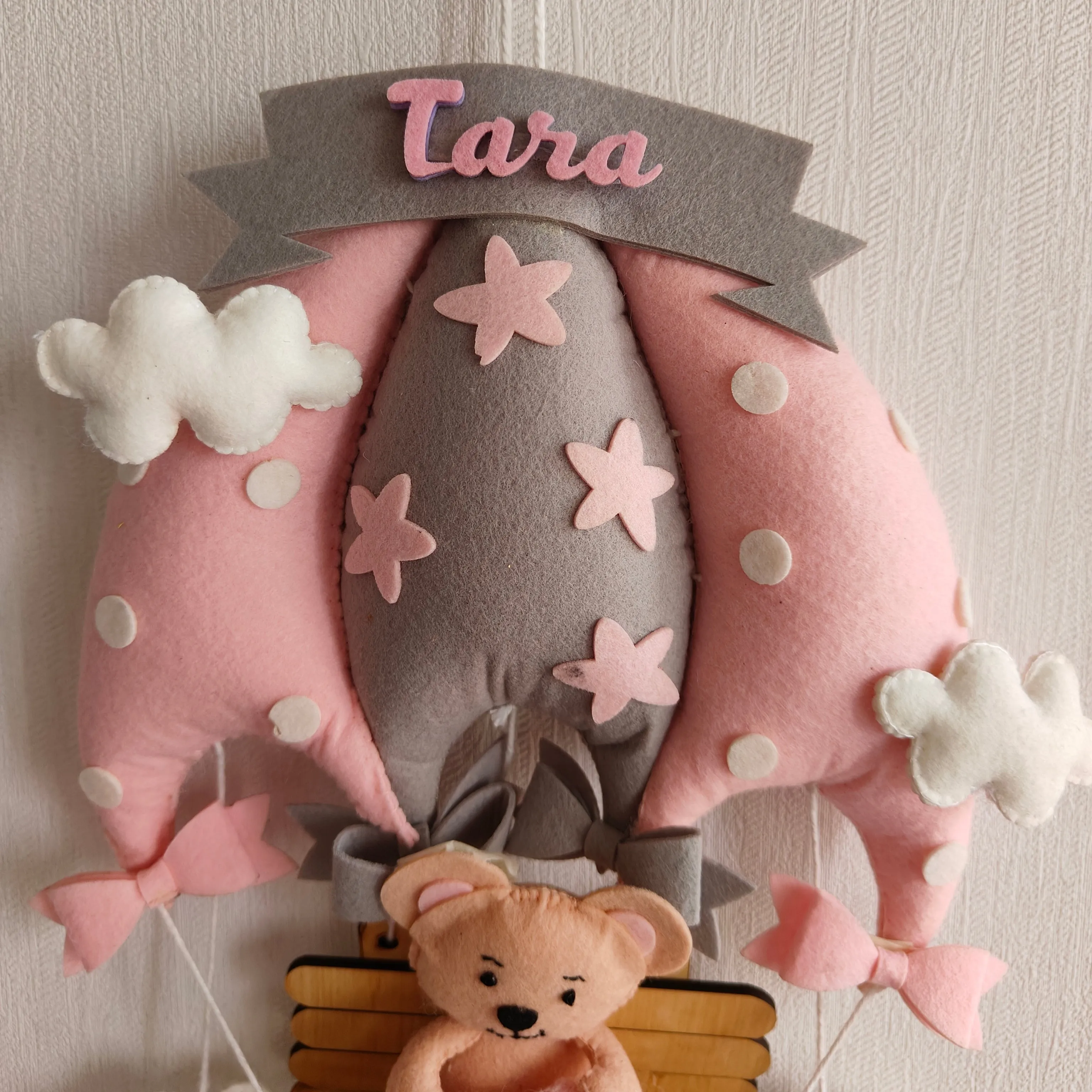 Blush Pink Teddy On a Swing Name Hanging