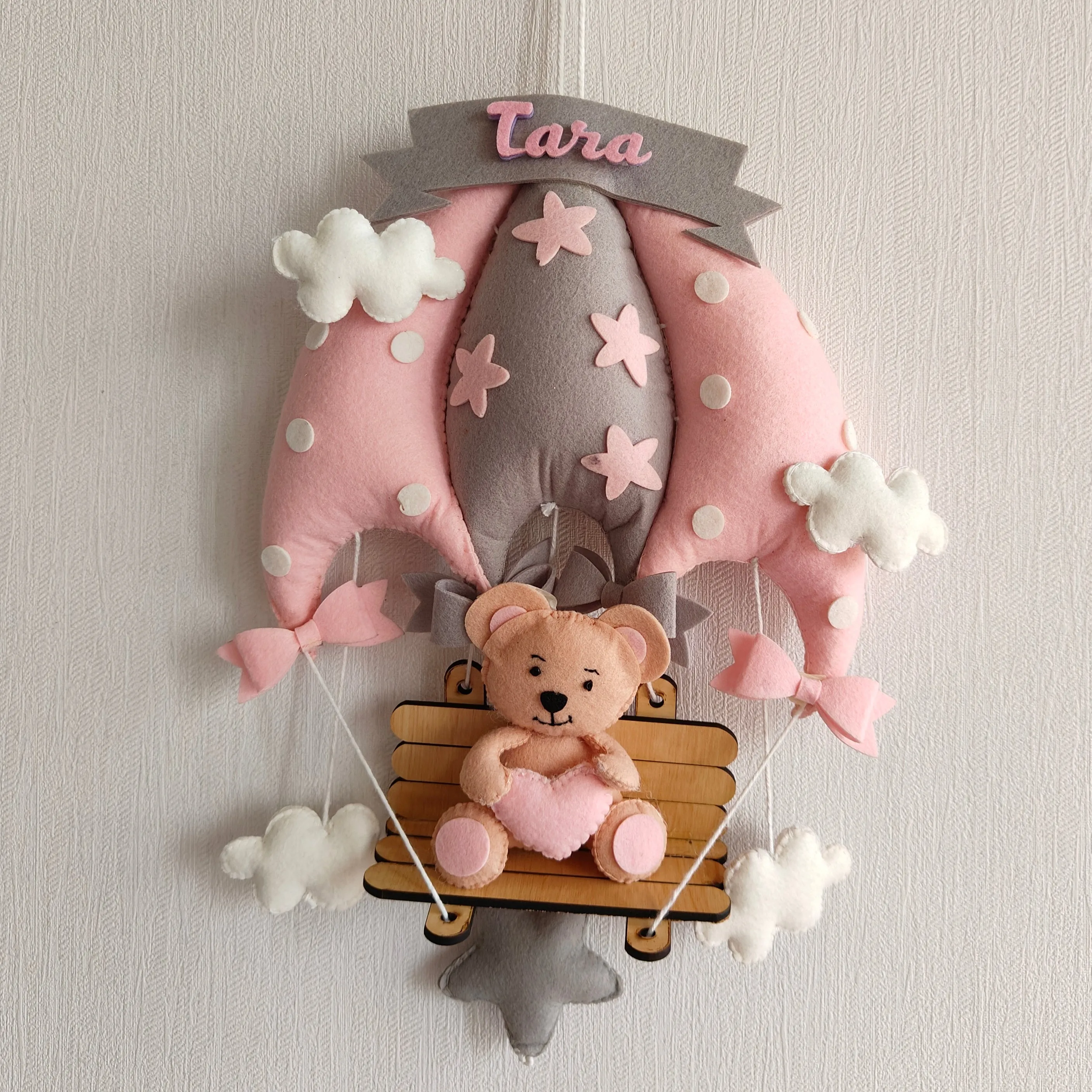 Blush Pink Teddy On a Swing Name Hanging