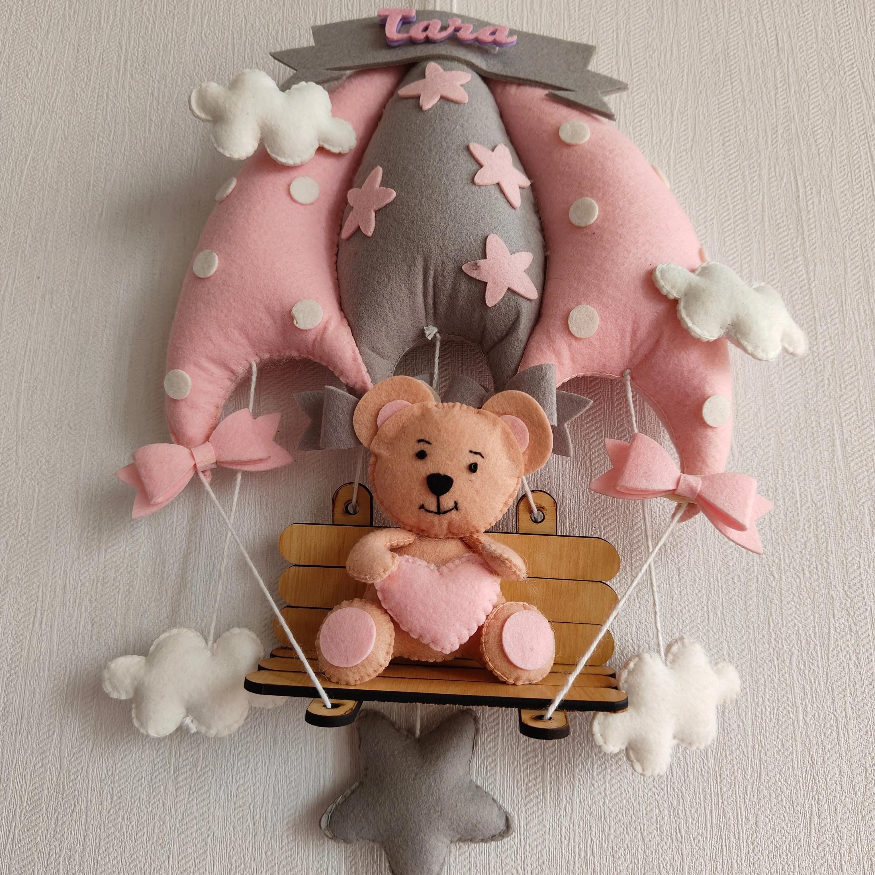 Blush Pink Teddy On a Swing Name Hanging