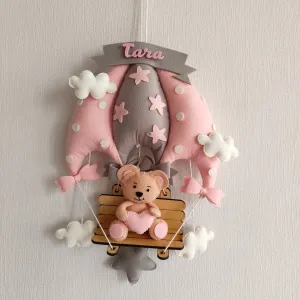 Blush Pink Teddy On a Swing Name Hanging