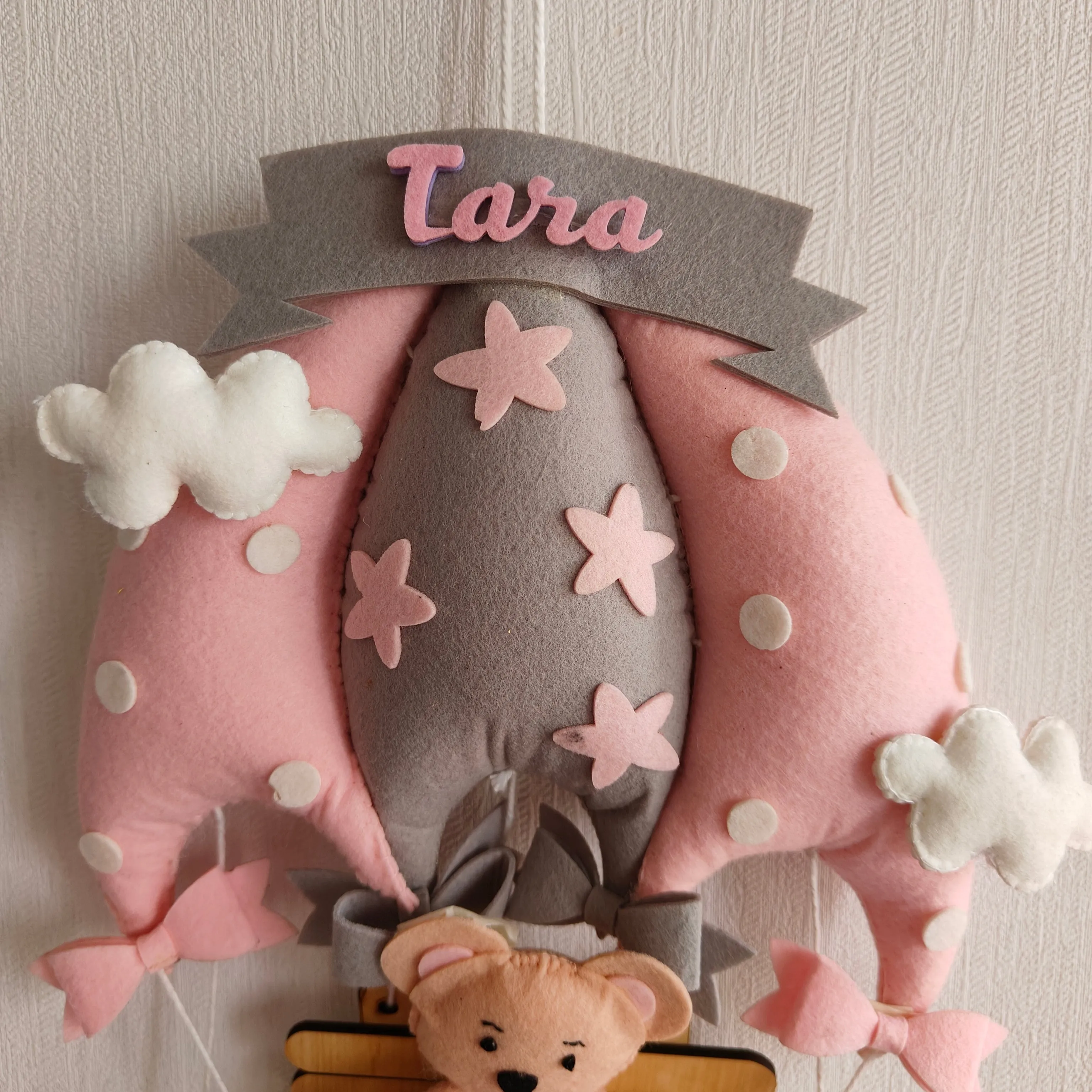 Blush Pink Teddy On a Swing Name Hanging