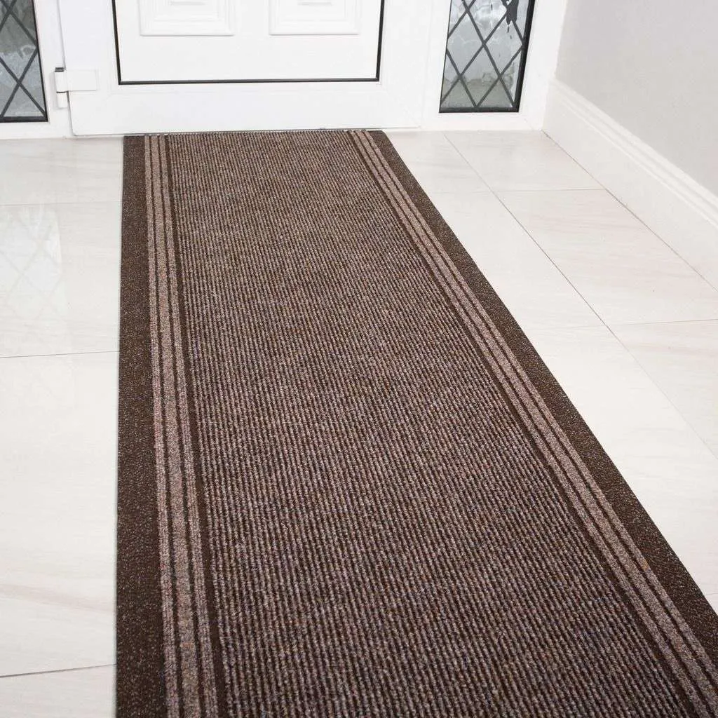 Brown Hard Wearing Runner Rugs 80cm Width