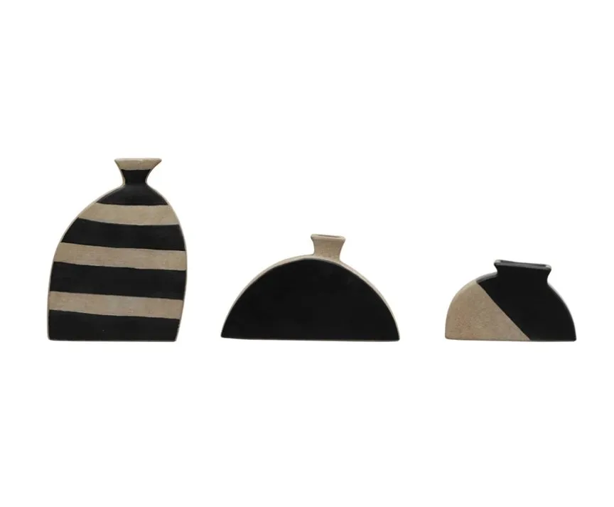 B/W Terracotta Vase - Lg Stripe