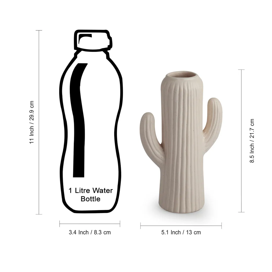 'Cactus Modern' Decorative Ceramic Vase (Handglazed Studio Pottery, 21.6 cm)