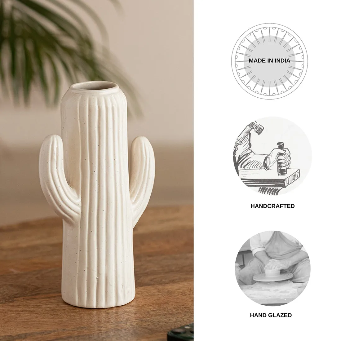 'Cactus Modern' Decorative Ceramic Vase (Handglazed Studio Pottery, 21.6 cm)