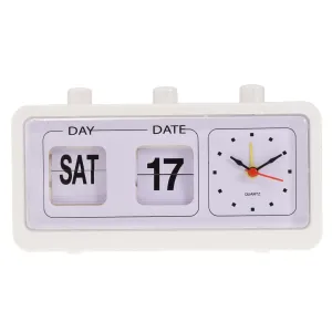 CALANDIS® Retro Fashion Flip Clock Digtal Flip Day Date Time Display Clock White