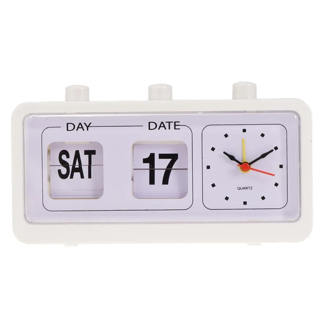 CALANDIS® Retro Fashion Flip Clock Digtal Flip Day Date Time Display Clock White