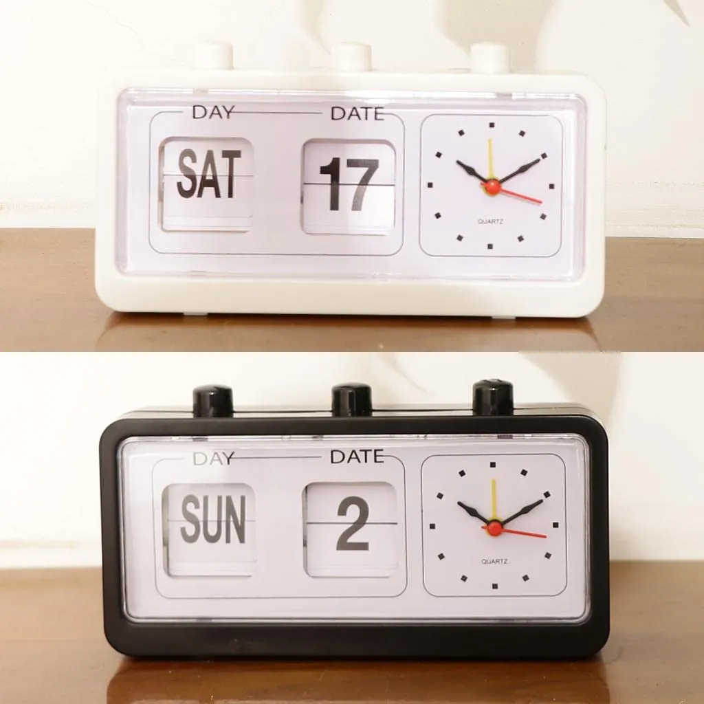 CALANDIS® Retro Fashion Flip Clock Digtal Flip Day Date Time Display Clock White