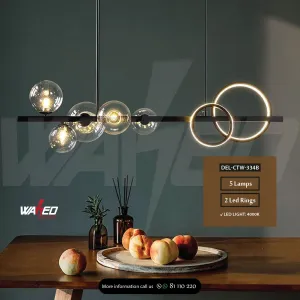 Chandelier with 2 led rings and 5 lamps