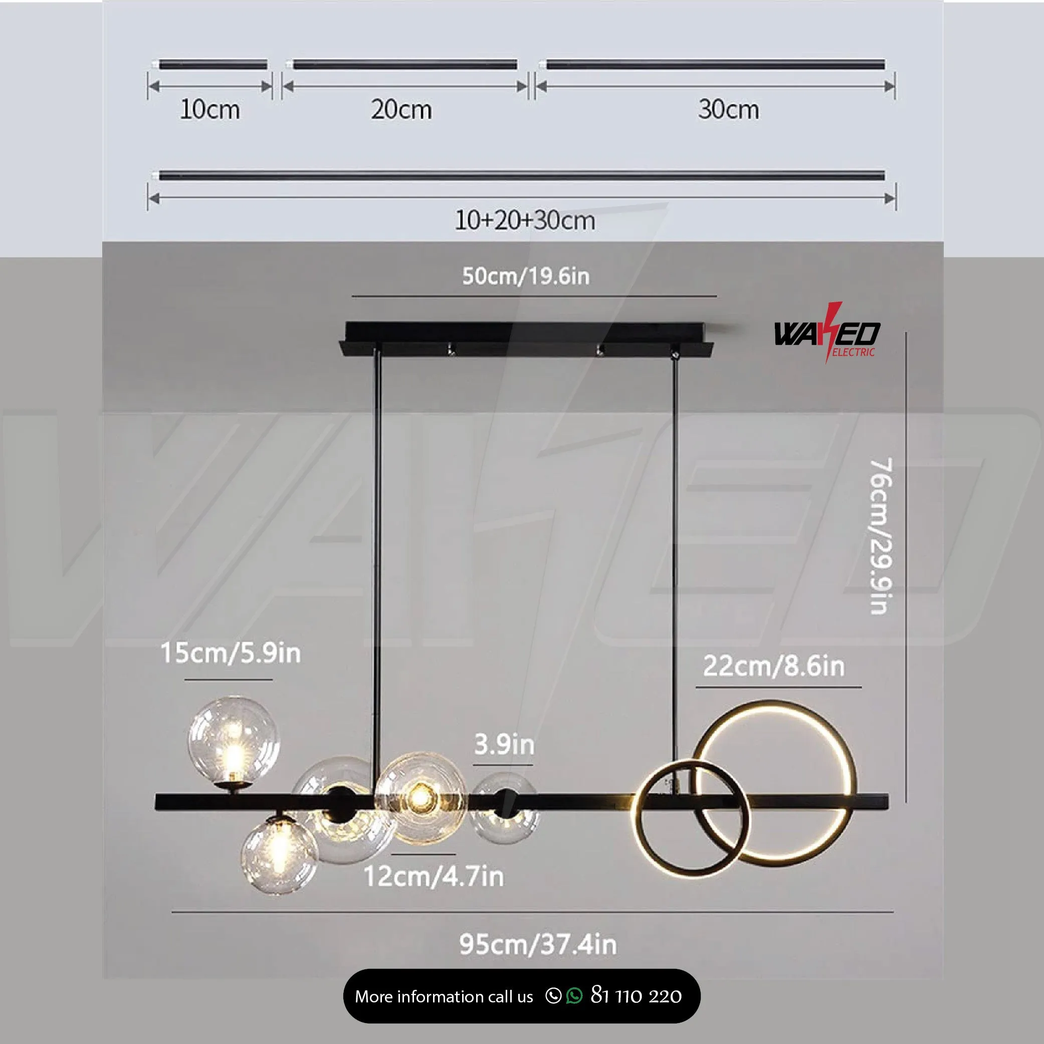Chandelier with 2 led rings and 5 lamps