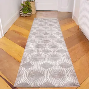 Chic Geometric Grey Living Room Runner Rug
