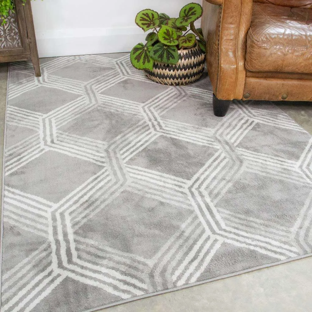 Chic Geometric Grey Living Room Runner Rug
