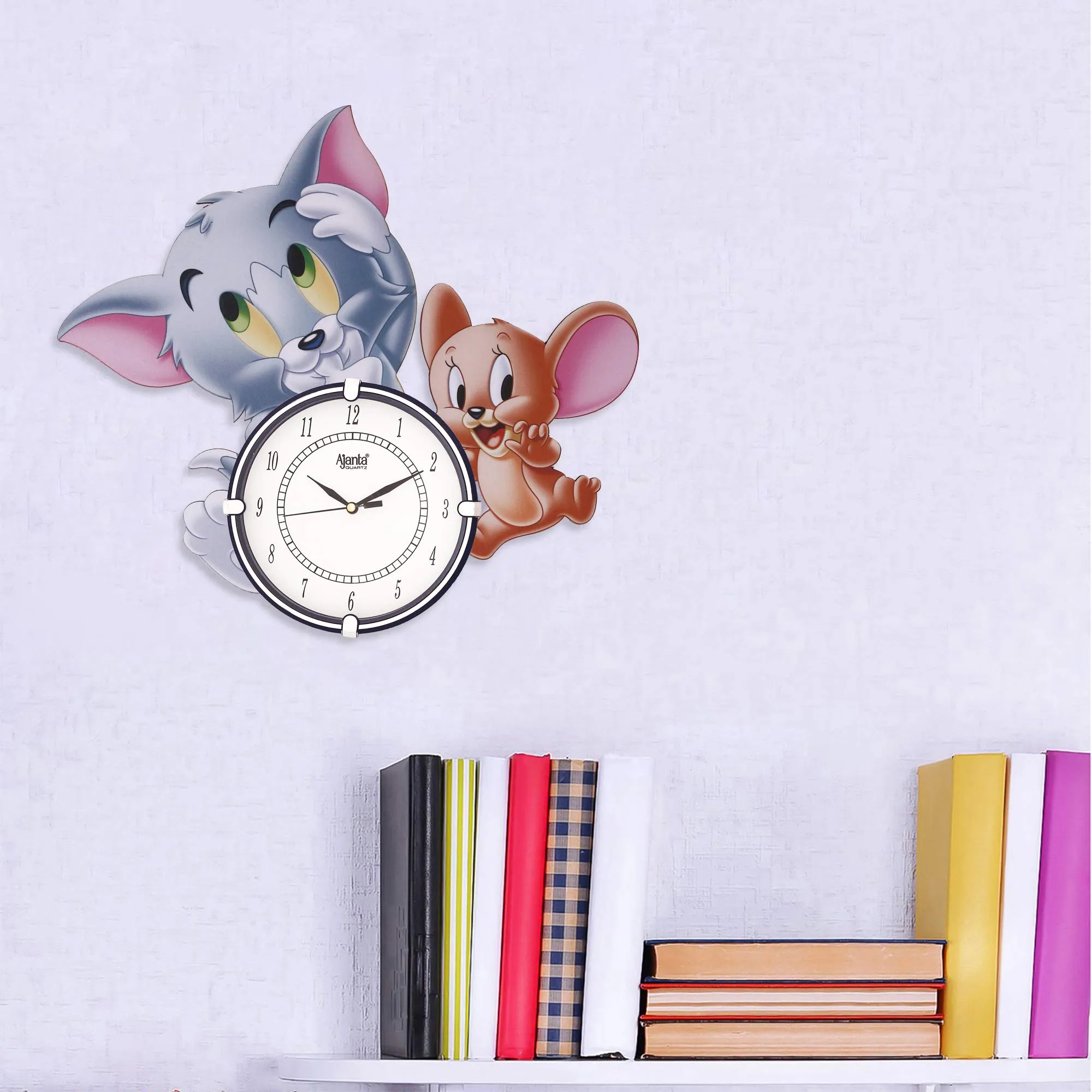 CIRCADIAN Cartoon Ajanta Wooden Hand Painted Wall Clock for Home Living Room Office Bedroom (Multi-Color || 16X14 in)
