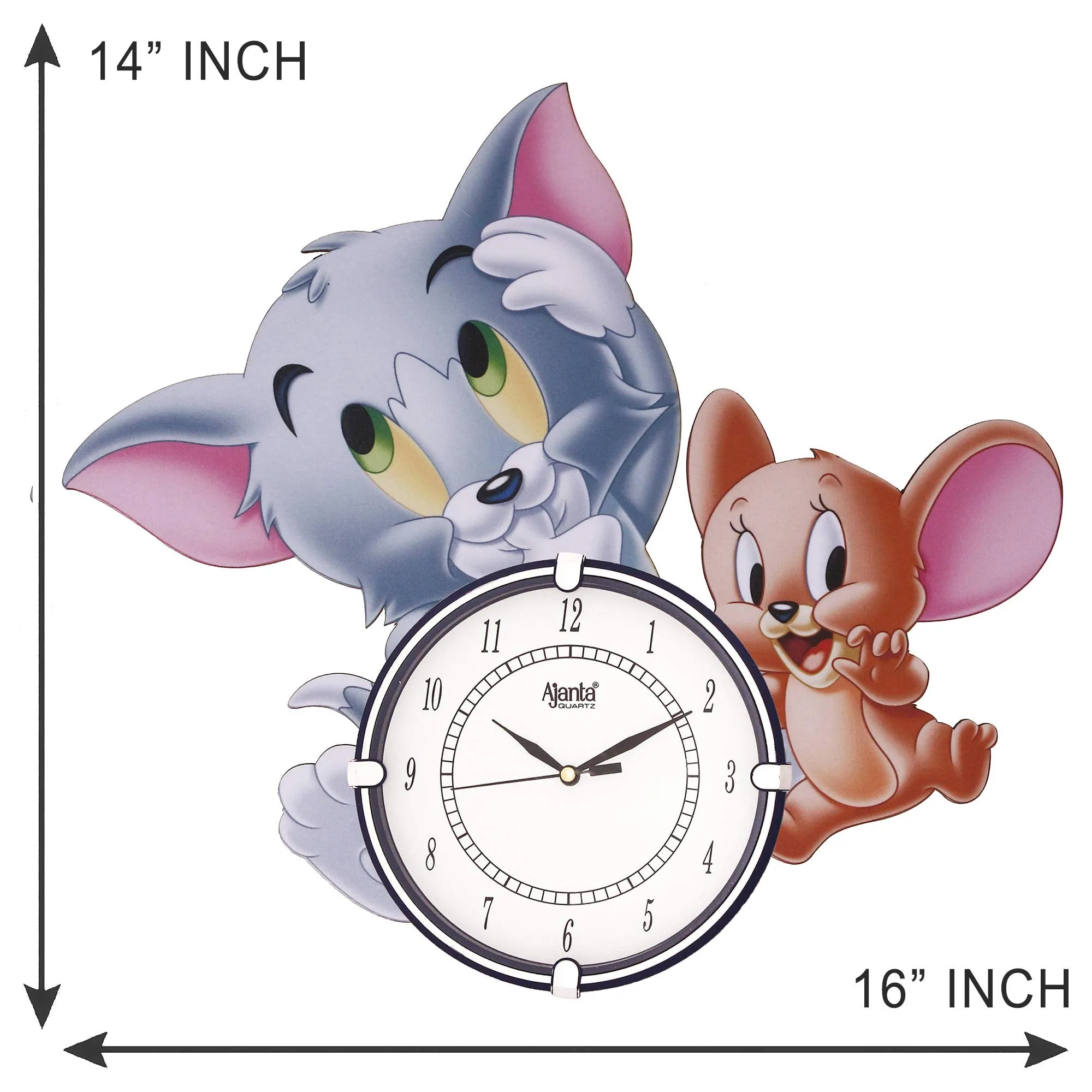 CIRCADIAN Cartoon Ajanta Wooden Hand Painted Wall Clock for Home Living Room Office Bedroom (Multi-Color || 16X14 in)