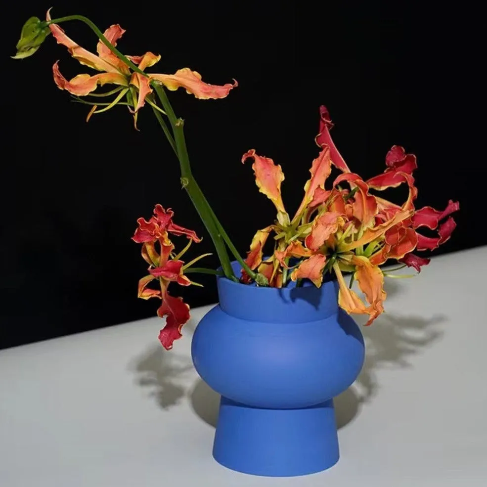 Cobalt Blue Round Ceramic Modern Vase