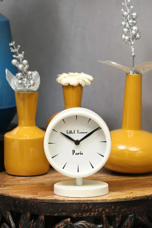 Cocovey Homes White Table Clock for Office Desk, Analog Clock for Study Table