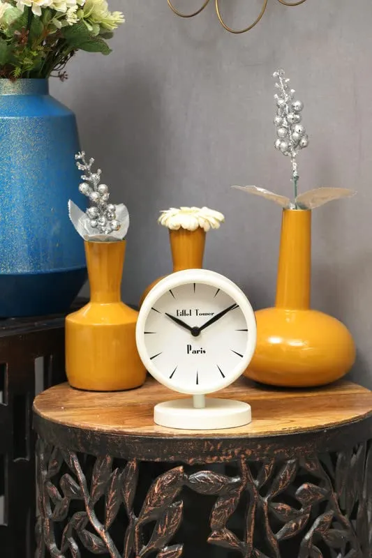 Cocovey Homes White Table Clock for Office Desk, Analog Clock for Study Table