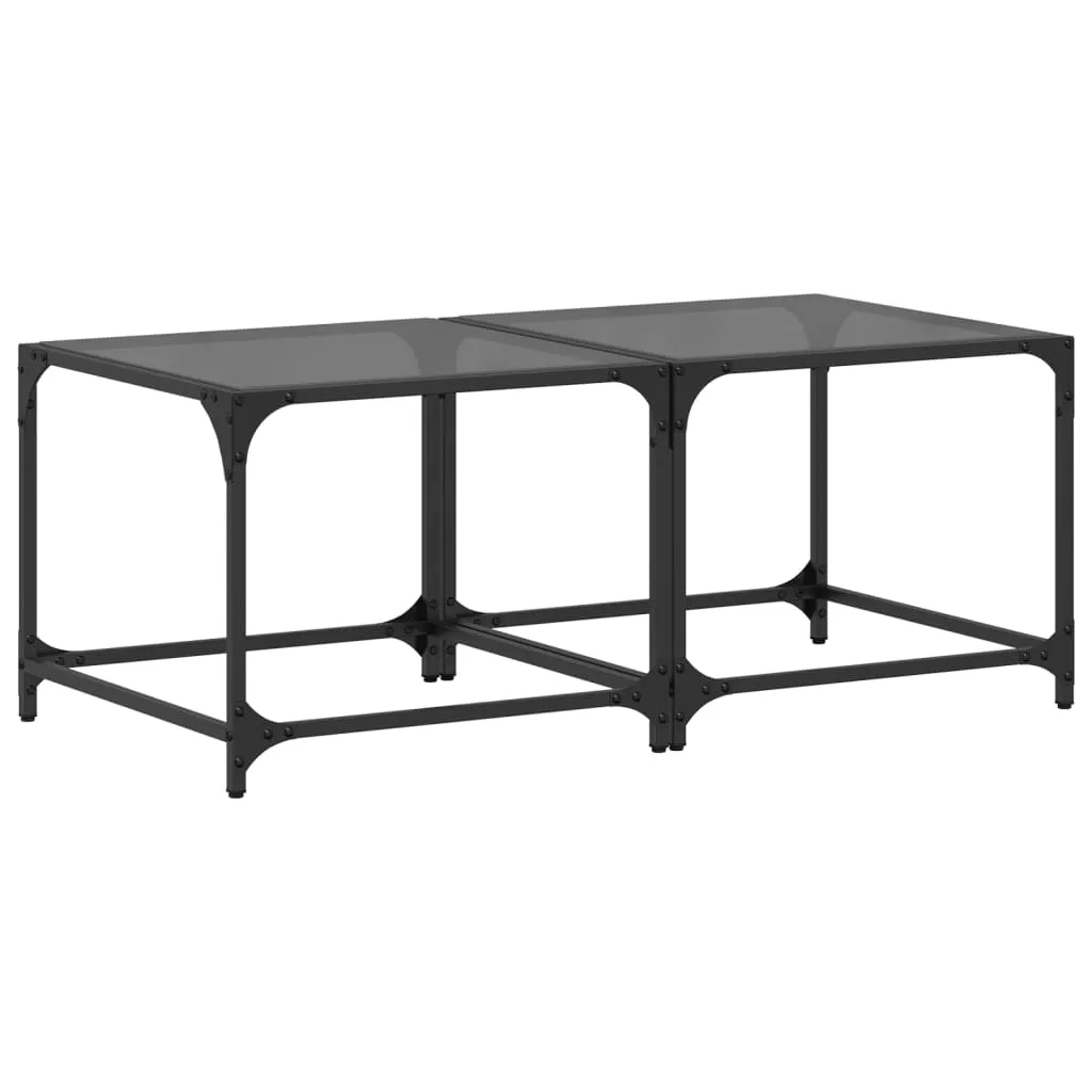 Coffee Tables with Black Glass Top 2 pcs 50x50x40 cm Steel