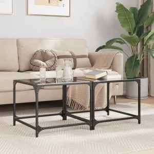 Coffee Tables with Black Glass Top 2 pcs 50x50x40 cm Steel