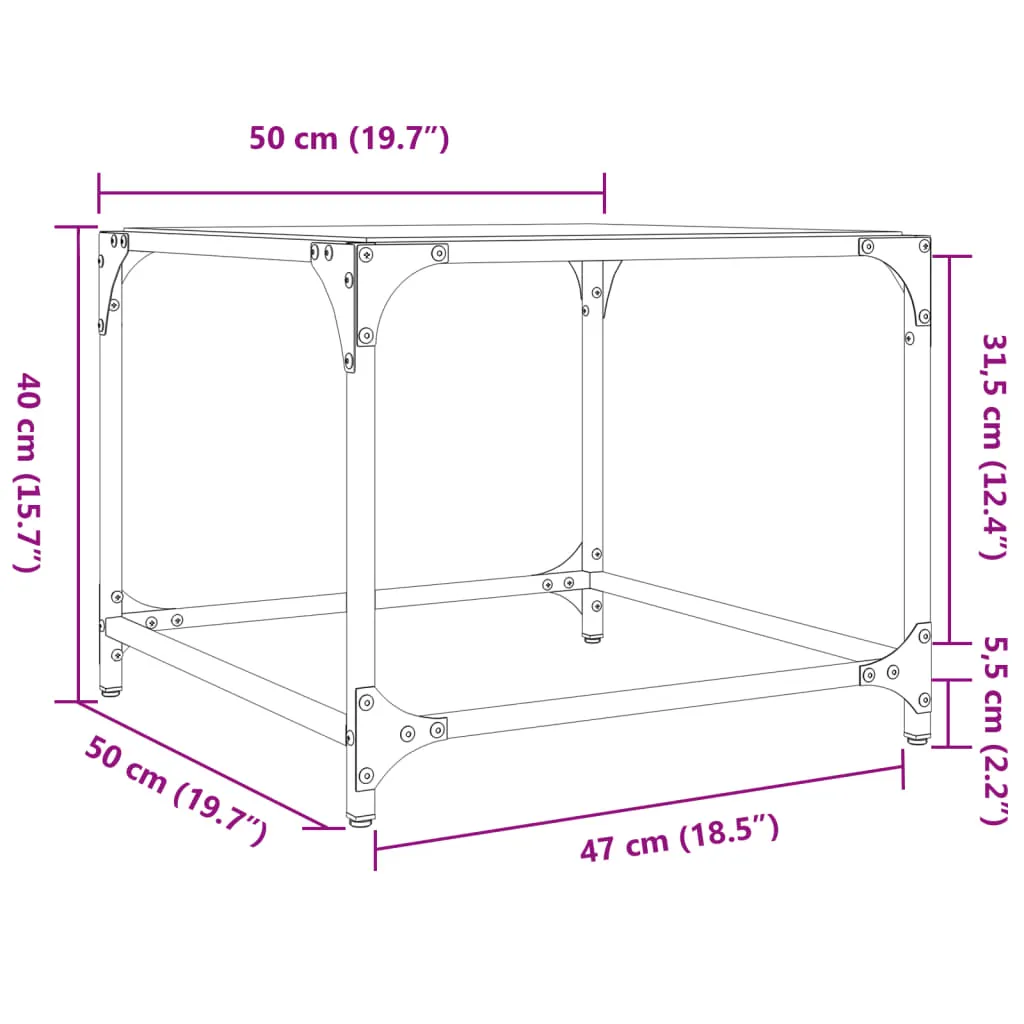 Coffee Tables with Black Glass Top 2 pcs 50x50x40 cm Steel