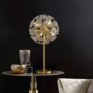 Contemporary Gold Table Lamp with 6 Floral-Shaped Clear Crystal Heads
