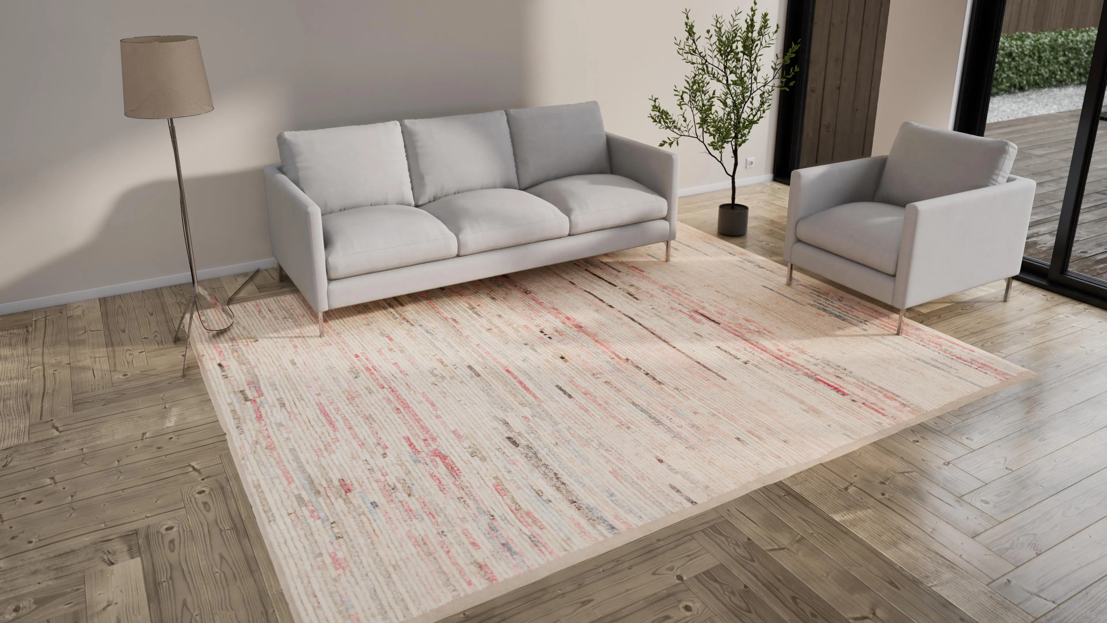 Cream Zameen Mid Century Modern Rug - 8'9" x 10'9"