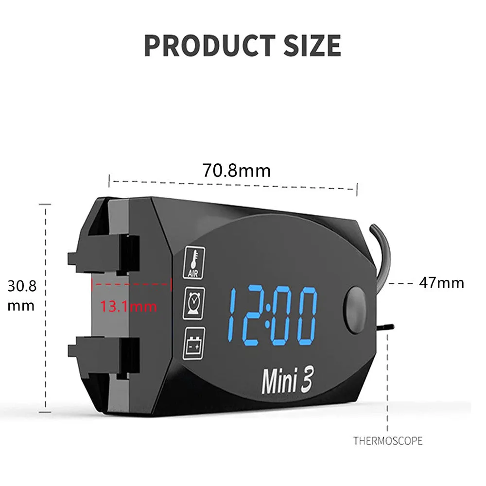 DC 6V-30V 3 In 1 Multifunction Digital Time Clock   Thermometer  Voltmeter LED Display Motorcycle Waterproof IP67 for Car Boat