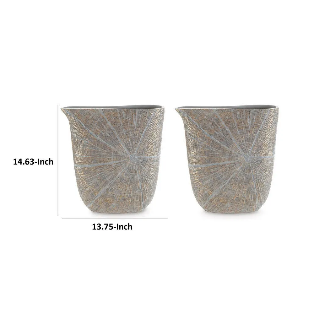 Denver Vase, Set of 2, 14 Inch, Starburst Pattern, Antique Gold Polyresin By Casagear Home