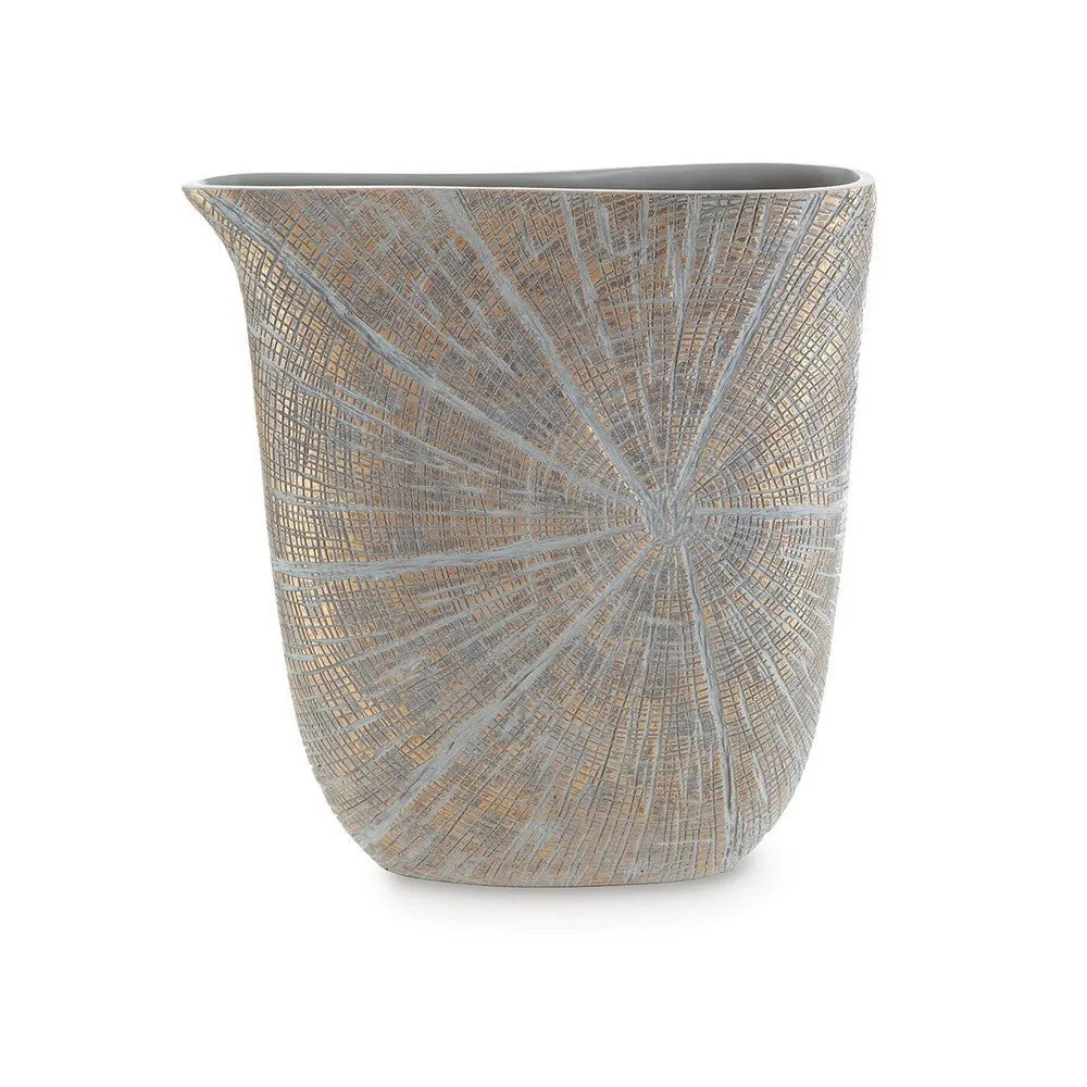 Denver Vase, Set of 2, 14 Inch, Starburst Pattern, Antique Gold Polyresin By Casagear Home