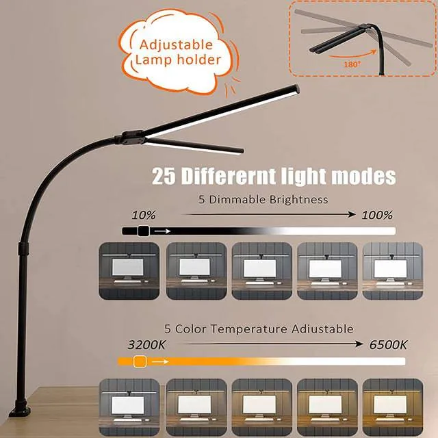Desk Lamps Office 24W Brightest 5Color Modes and 5 Dimmable Eye Protection lamp