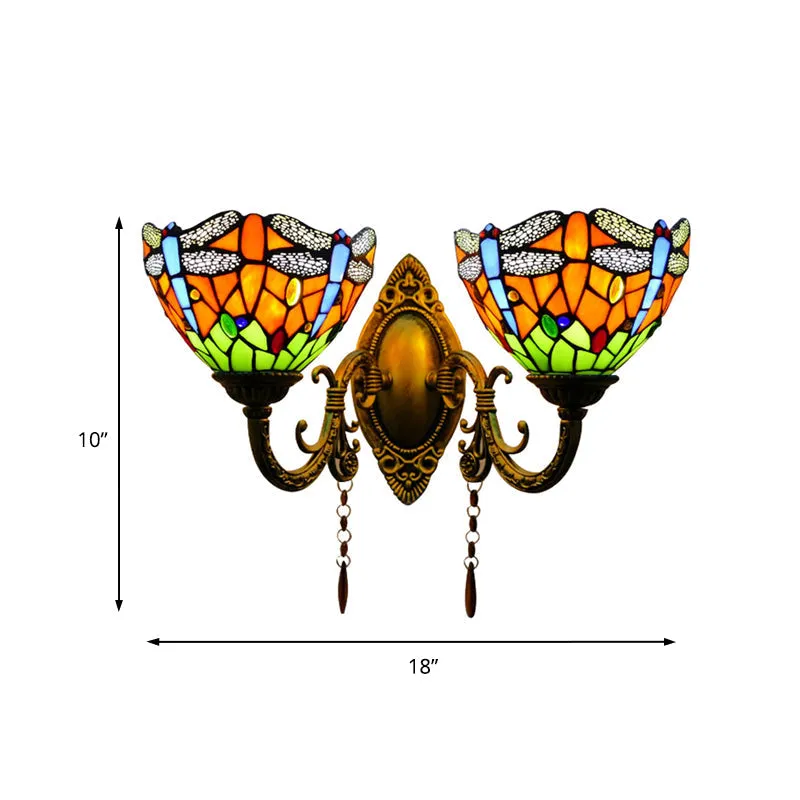 Dragonfly Stained Glass Wall Light with 2 Heads for Stylish Living Room Lighting