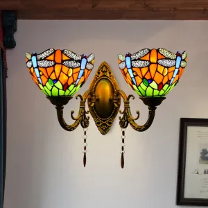 Dragonfly Stained Glass Wall Light with 2 Heads for Stylish Living Room Lighting