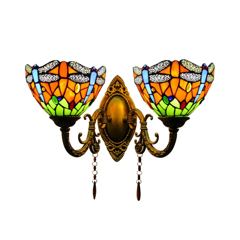 Dragonfly Stained Glass Wall Light with 2 Heads for Stylish Living Room Lighting