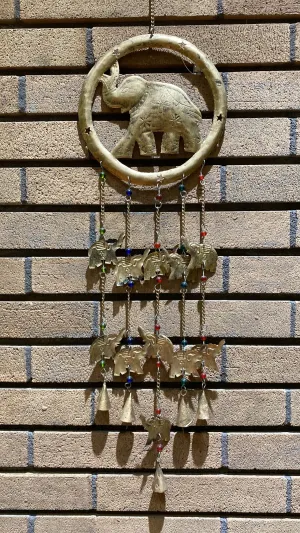 Elephant Recycled Brass & Glass Bead Circular Bell Windchime (XL)