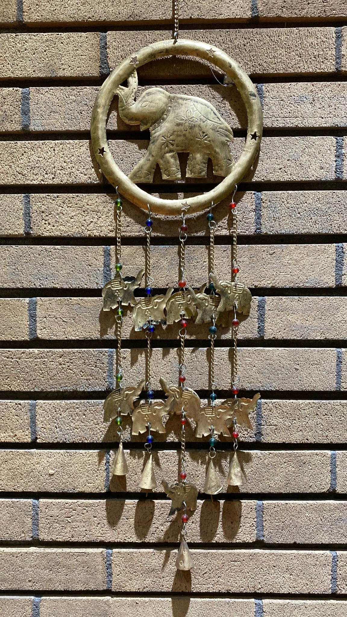 Elephant Recycled Brass & Glass Bead Circular Bell Windchime (XL)