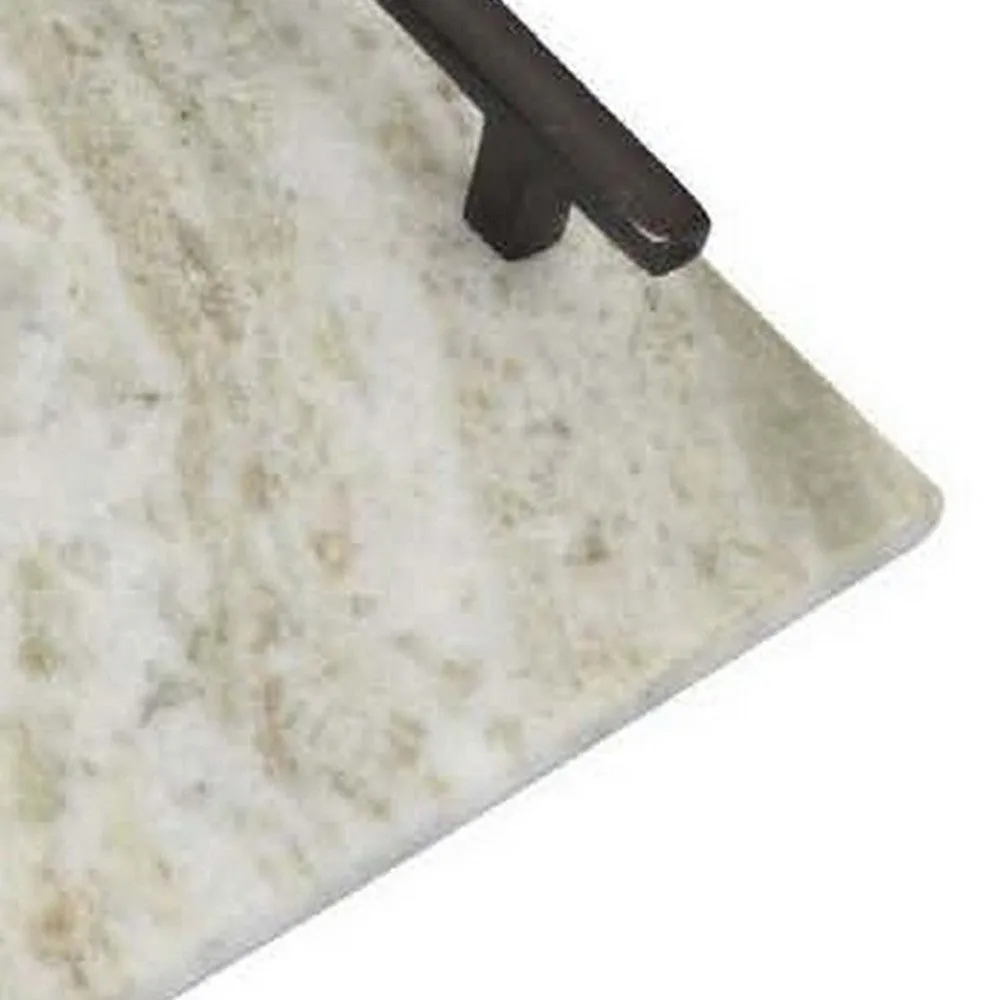 Entro Tray Set of 2, Rectangular Shape, 2 Gold Handles, White Finish Marble By Casagear Home