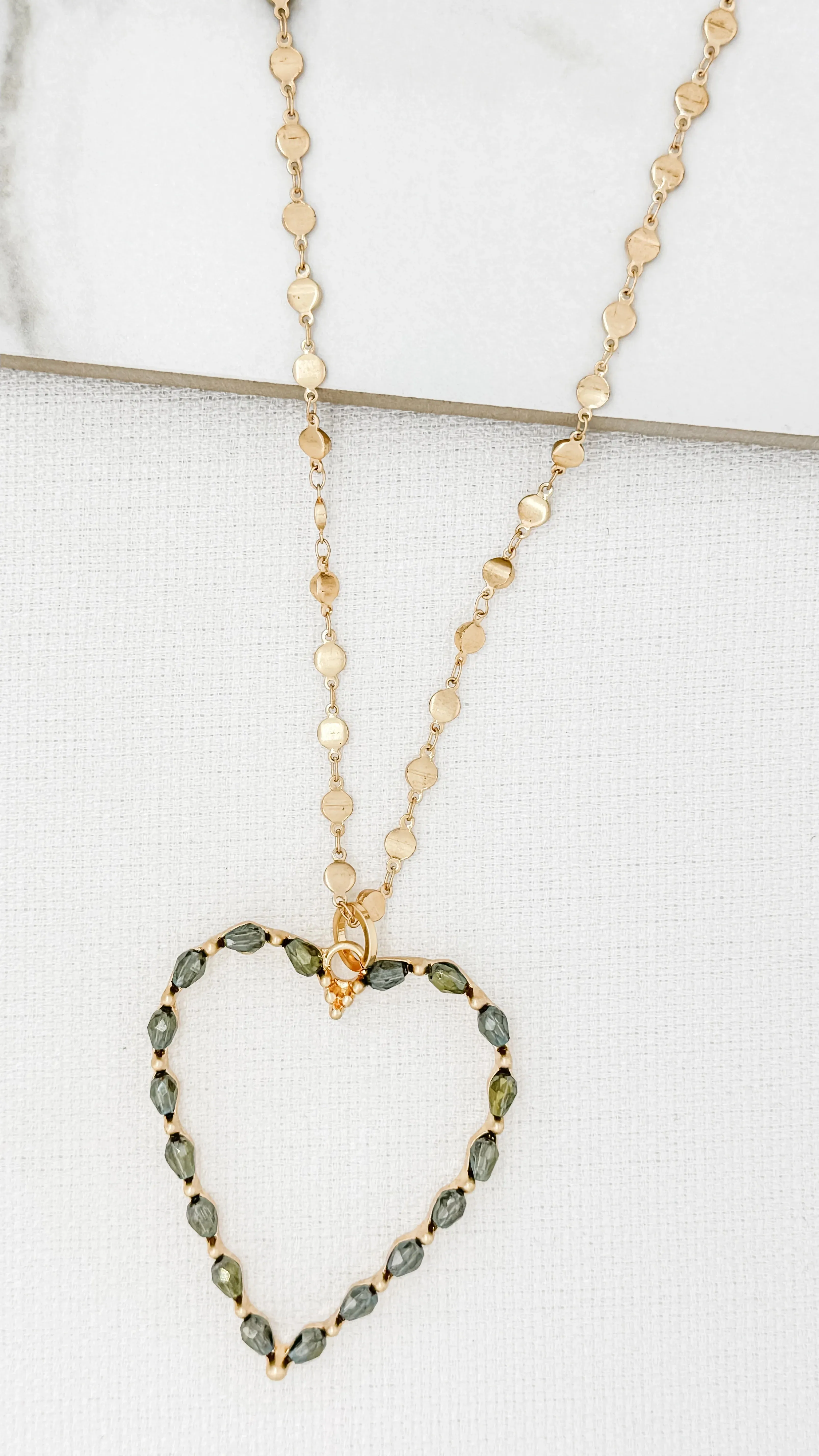 Envy Long Gold Necklace Funky Chain With Pink Gem large Heart