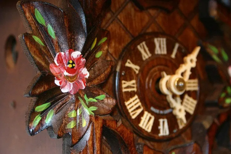 Five Leaves, One Bird and Painted Roses One Day Cuckoo Clock