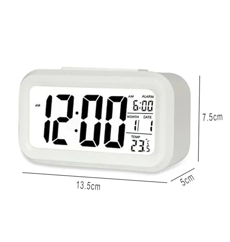 GLUN® Backlight LED Digital Alarm Clock with Snooze Function, Date, Time, Calendar, and Temperature, Battery Operated for Bedrooms, Office Table and Desk