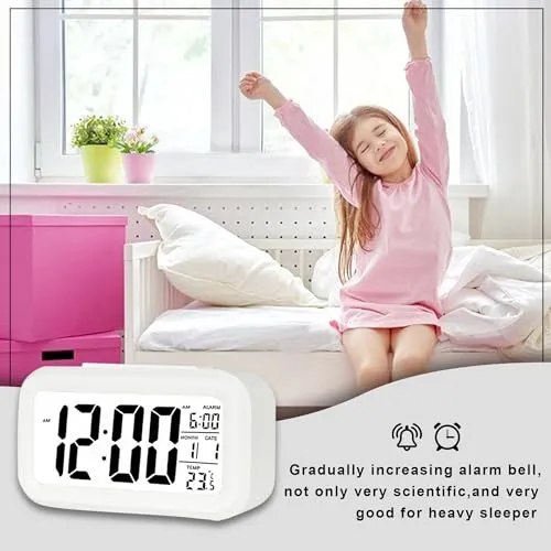 GLUN® Backlight LED Digital Alarm Clock with Snooze Function, Date, Time, Calendar, and Temperature, Battery Operated for Bedrooms, Office Table and Desk