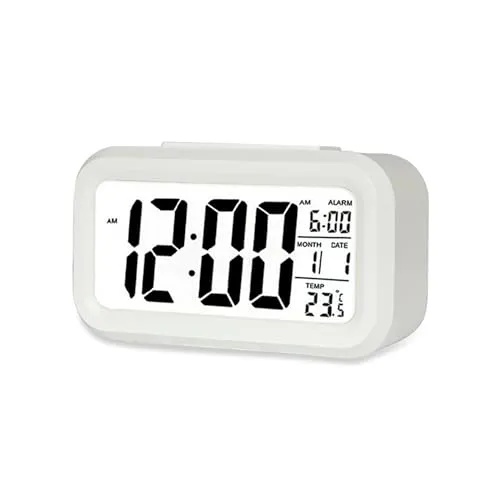 GLUN® Backlight LED Digital Alarm Clock with Snooze Function, Date, Time, Calendar, and Temperature, Battery Operated for Bedrooms, Office Table and Desk